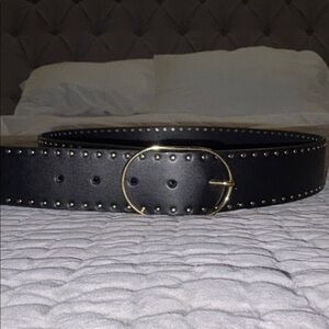 Banana Republic Black Leather Studded Belt with Gold Buckle, size Medium